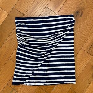 Cabi Navy Blue White Striped Strapless Top Size Medium